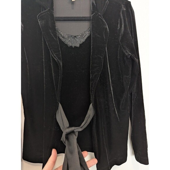 White Stag Jacket Set Womens Medium Black Velvet Lace Satin - Picture 5 of 12